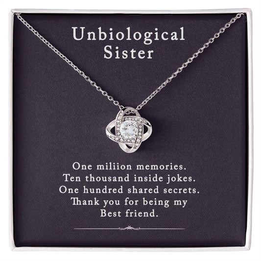Unbiological Sister Love Knot Necklace, Bonus Sister Gift Necklace, Sister in Law Love Knot Pendant From Brother Sterling Silver Rhinestone Knot Necklace for Sister Birthday Gifts from Sister