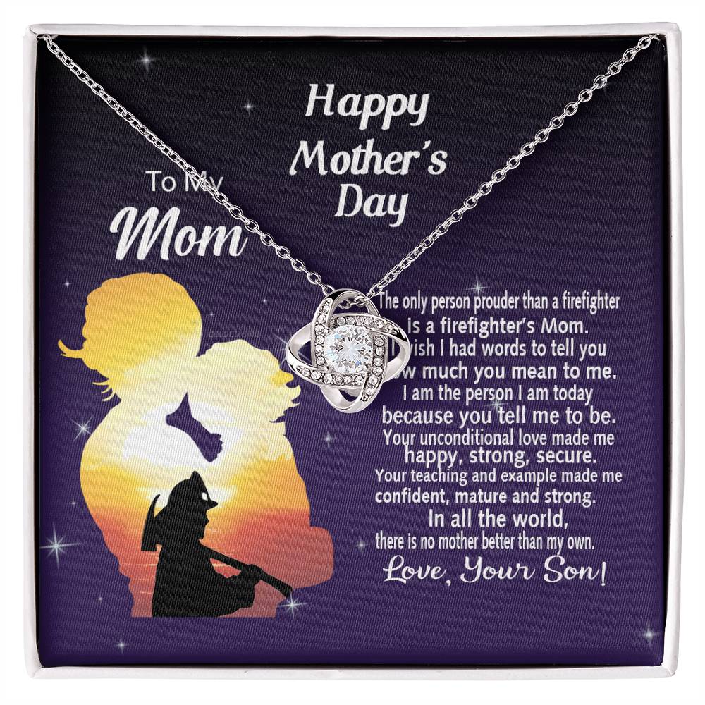 Firefighter's Mom Gift Necklace, Happy Mother's Day Necklace Gift For Mom, To My Mom Love Knot Necklace From Son Firefighter Necklace Gift For Mom Mother And Son Gift Necklace Jewelry Gift For Women