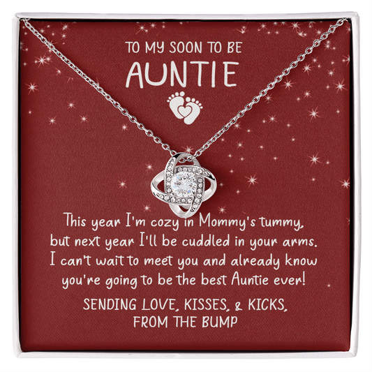 Auntie Pregnancy Announcement Gift Necklace, Christmas Necklace From Bump To Aunt-to-be, To My Soon To Be Auntie Love Knot Necklace, Gift from The Bump, Soon To Be Aunt Gift, Jewelry For Women