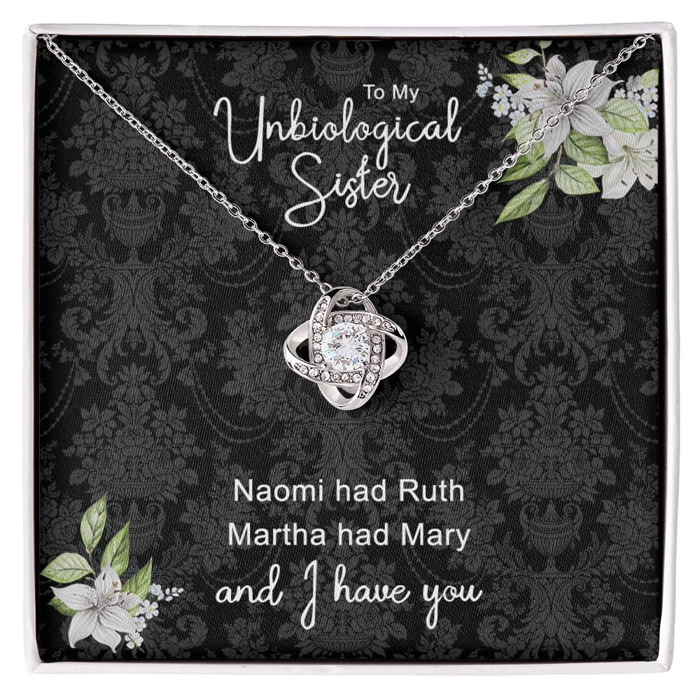 To My Unbiological Sister Love Knot Necklace From Sister, Bonus Sister Gift Necklace, Sister-in-Law Gift Pendant, Love Knot Jewelry For Unbiological Sister, Step Sister Soul Sister Martha Had Mary