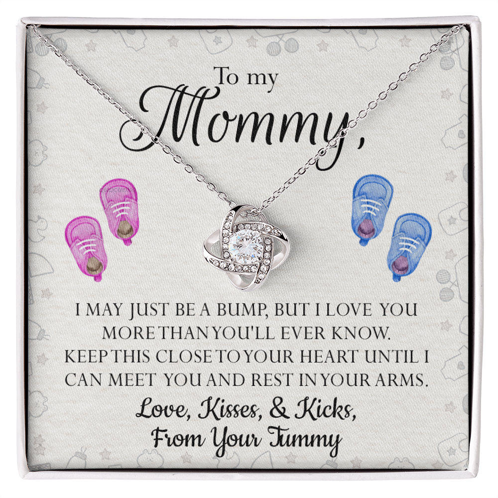Mom Gift Necklace, To My Mommy Love Knot Necklace From Tummy, Necklace Gift For Mom, Mother's Day Necklace Gift, Birthday Necklace For Mom Anniversary Jewlry Gift For Women Kisses And Kicks Necklace