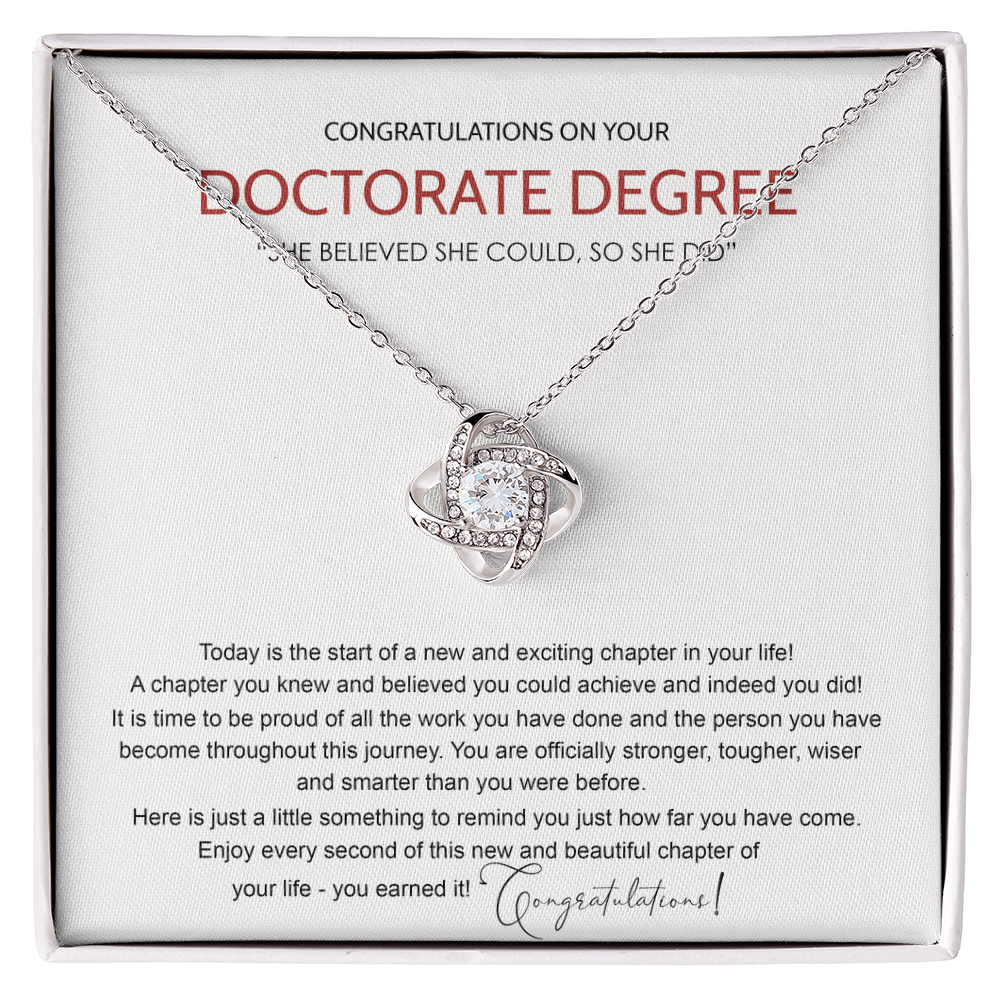Doctorate Degree Graduation Love Knot Necklace Gift On PhD Doctoral Graduation Gift Graduate Graduating Class of 2026 Necklace Congrats Graduation Knot Pendants Gift For Daughter, Granddaughter Niece