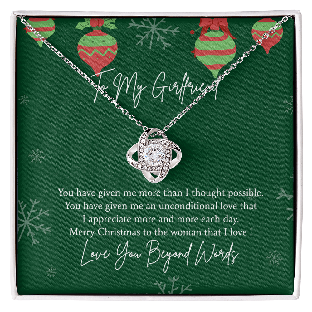 To My Girlfriend Christmas Necklace From Beyond Words, Merry Christmas Necklace To The Women, Girlfriend Gift Necklace, Love Girlfriend From Boy Friend Love Knot Pendant, Boyfriend And Girlfriend