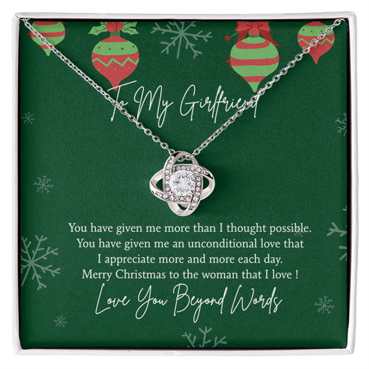 To My Girlfriend Christmas Necklace From Beyond Words, Merry Christmas Necklace To The Women, Girlfriend Gift Necklace, Love Girlfriend From Boy Friend Love Knot Pendant, Boyfriend And Girlfriend