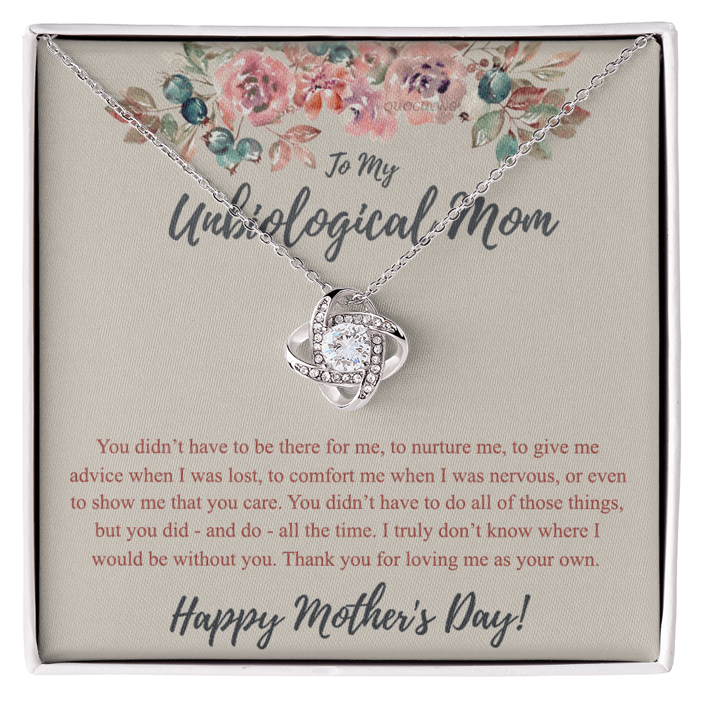 To My Unbiological Mom Necklace From Daughter, Bonus Mom Gift Love Knot Pendant For Her, Mother And Daughter Gift Necklace For Mom On Mothers Day, Anniversary, Birthday Gift To Unbiological Mother