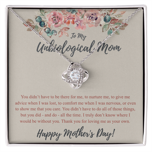 To My Unbiological Mom Necklace From Daughter, Bonus Mom Gift Love Knot Pendant For Her, Mother And Daughter Gift Necklace For Mom On Mothers Day, Anniversary, Birthday Gift To Unbiological Mother