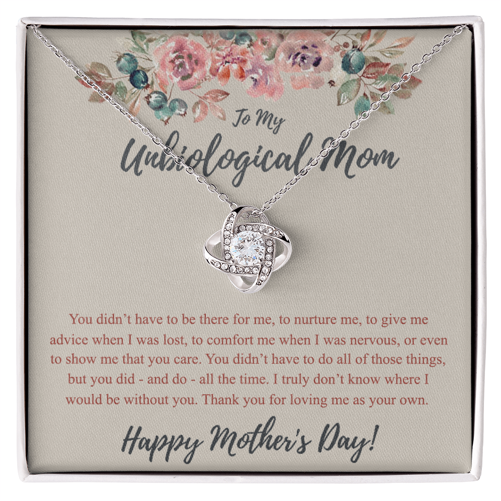 To My Unbiological Mom Necklace From Daughter, Bonus Mom Gift Love Knot Pendant For Her, Mother And Daughter Gift Necklace For Mom On Mothers Day, Anniversary, Birthday Gift To Unbiological Mother