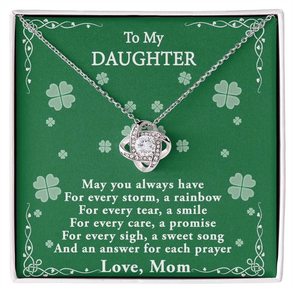 Four Leaf Clover Card Daughter Necklace, Love Knot Necklace Gift For Daughter - To My Daughter Necklace From Mom, Mother And Daughter Gift Necklace Pendant For Daughter, Jewelry Gift For Girls