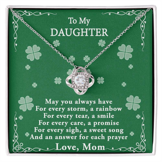 Four Leaf Clover Card Daughter Necklace, Love Knot Necklace Gift For Daughter - To My Daughter Necklace From Mom, Mother And Daughter Gift Necklace Pendant For Daughter, Jewelry Gift For Girls