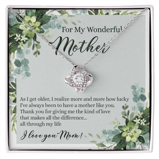 To My Wonderful Mother Love Knot Necklace With Message Card And Gift Box for Mom, Birthday Gift Necklace From Daughter, Mothers Day Necklace Gift for Mom, Thank You Gift Necklace Gift For Women