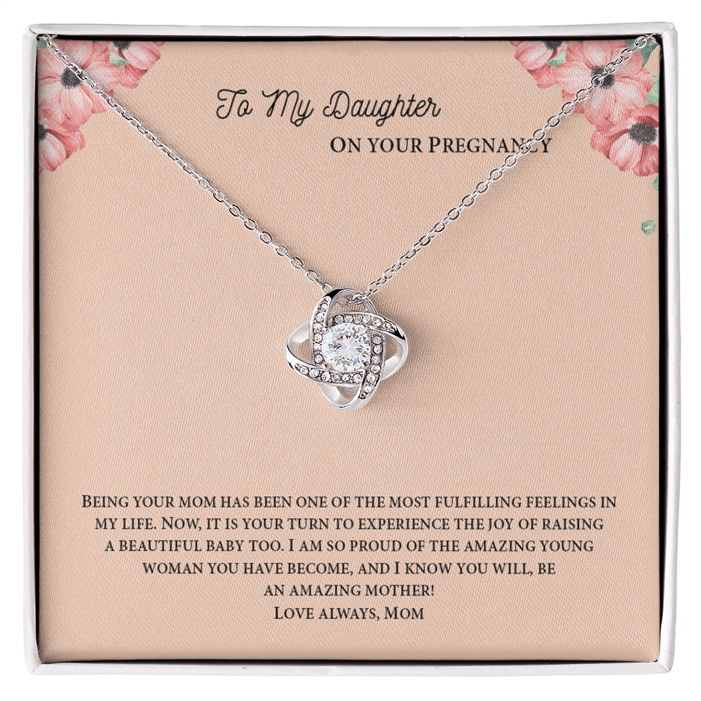 To My Daughter On Your Pregnancy Love Knot Necklace From Mom, Pregnancy Daughter Gift Necklace, Mother To Daughter Pendant Gift From Mom, Little Girl Necklace Love Knot Jewelry Gift For Girls