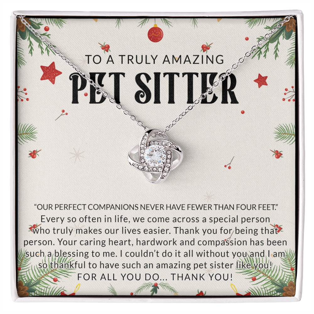 To A Truly Amazing Pet Sitter Love Knot Necklace, Dog Sitter Thank You Gift Necklace, Cat Sitter Thank You Gift, Christmas Present for Pet Dog Sitter Appreciation Gift Necklace for Dog Sitter