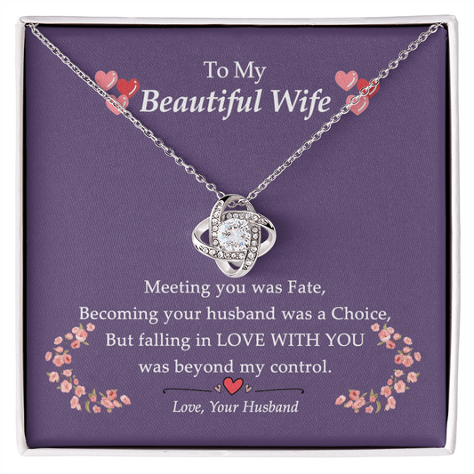 To My Beautiful Wife Necklace From Husband Love With You Pendant Gift For Wife, Wife Gift Necklace, Husband To Wife Gift Love Knot Pendant Gift From Men Jewelry Gift For Women Soulmate Gift Necklace