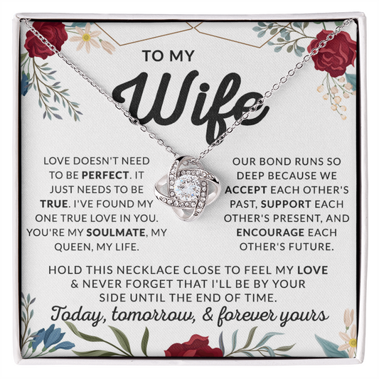Wife Necklace Gift From Husband, To My Wife Love Knot Pendant Valentines Day Anniversary Jewelry with Message Card and Gift Box Gift for Wife Necklace Gift Set for Wife, Jewelry Gift For Women