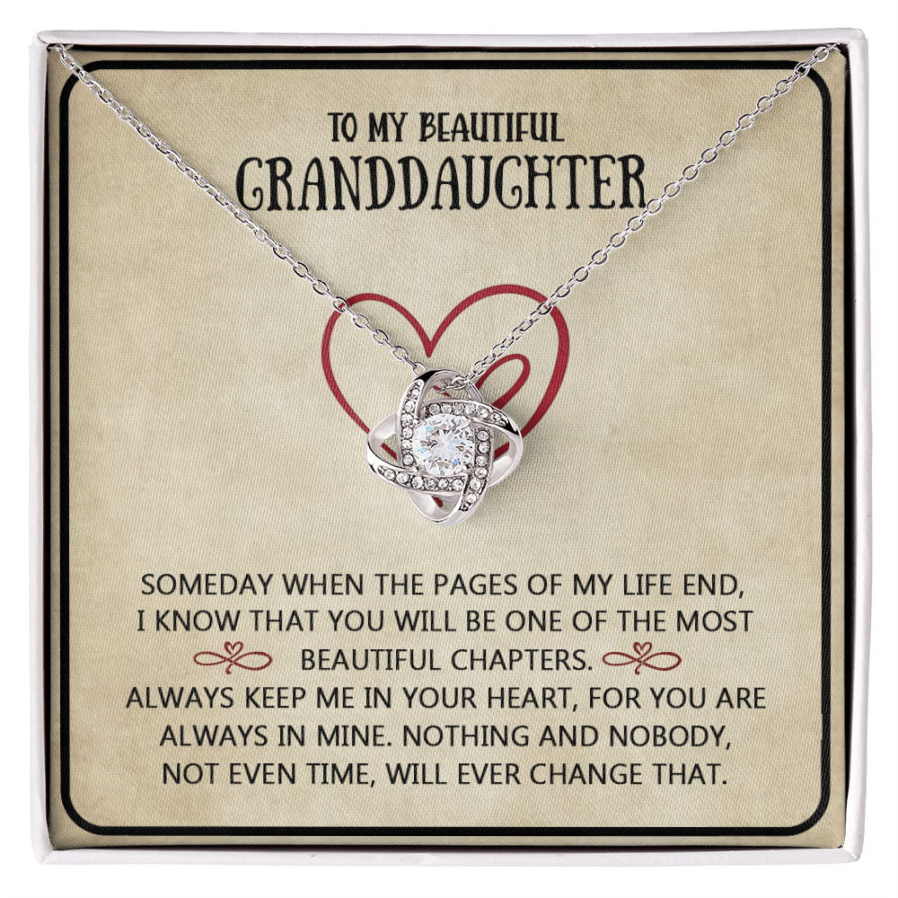 Granddaughter And Grandma Necklace, Love Knot Necklace For Granddauhter - To My Beautiful Granddaughter Necklace From Grandma, Beautiful Chapters Granddaughter Gift Necklace Jewelry To Granddaughter