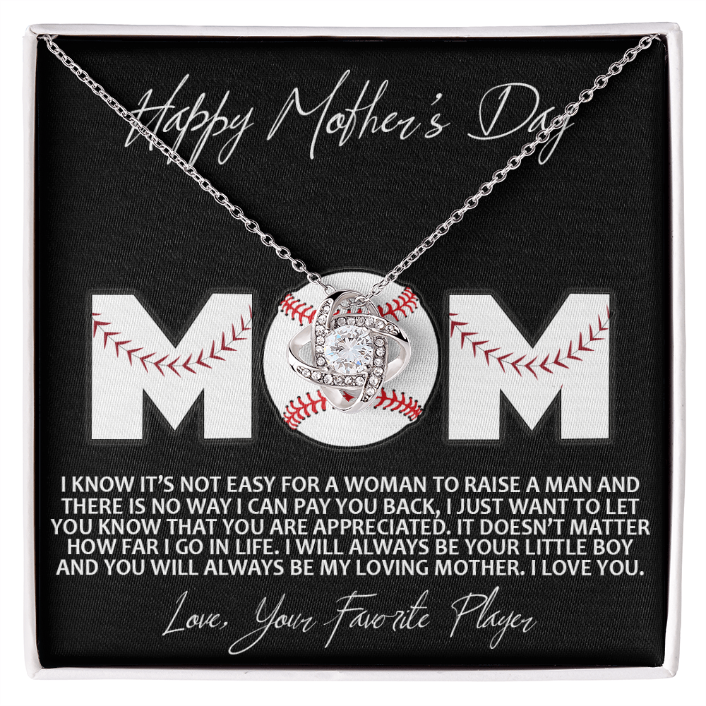 Baseball Mom Gift Necklace, To the Best Baseball Mom Necklace From Daughter, Favorite Player Necklace Gift For Mom, Baseball Mom Love Knot Necklace Jewelry Gift For Women Happy Mother's Day Necklace