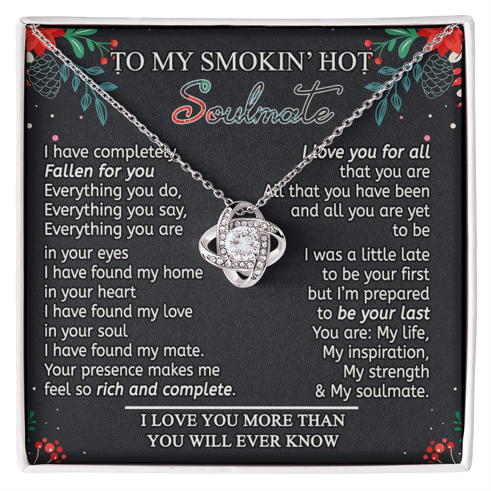 Stainless Steel Cubic Zirconia Love Knot Necklace To My Smokin' Hot Soulmate Birthday Christmas Jewelry Romantic Necklace For Wife with Message Card Box Personalized Gift Necklace For Soulmate