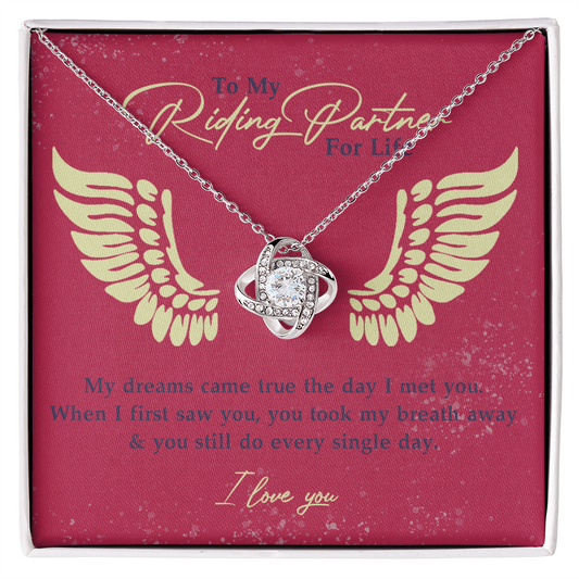 To My Riding Partner for Life Necklace From Husband, Boyfriend, Biker Wife Motorcycle Love Knot Necklace, Jewelry For Women Gift Necklace for Her Romantic Girlfriend Gift Necklace Message Card