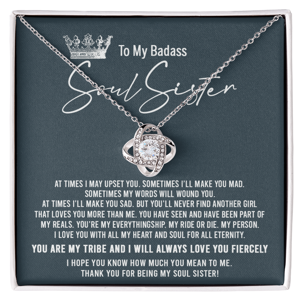 To My Badass Soul Sister Necklace From Sister, Brother, Thank You for Being My Badass Sister Love Knot Necklace - Unique Badass Sister Gift Necklace Friendship Sister Jewelry Gift For Women Gift Box