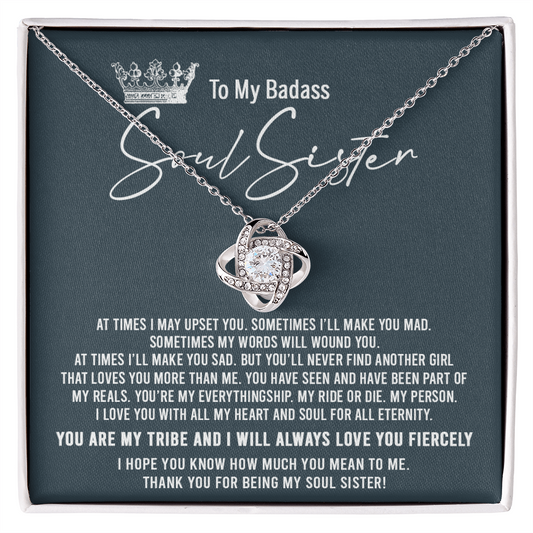 To My Badass Soul Sister Necklace From Sister, Brother, Thank You for Being My Badass Sister Love Knot Necklace - Unique Badass Sister Gift Necklace Friendship Sister Jewelry Gift For Women Gift Box