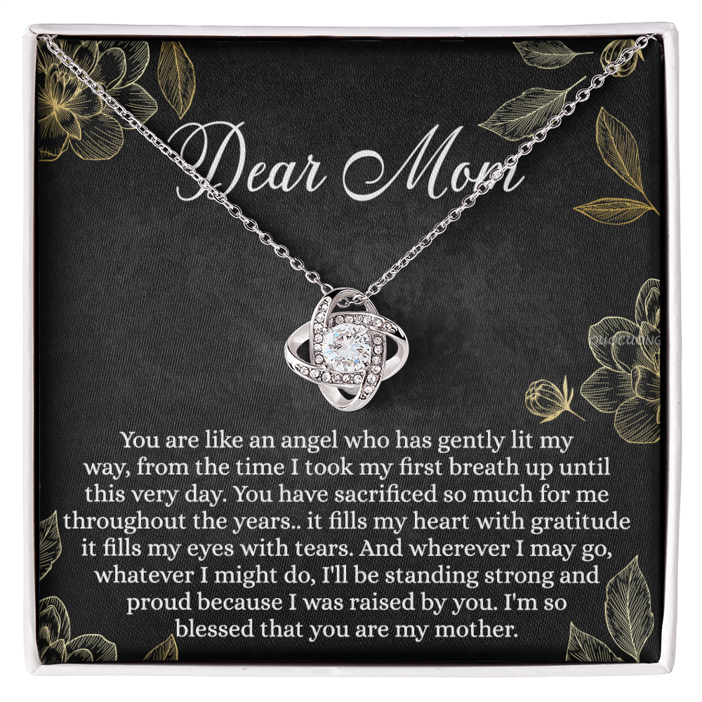 To My Mom Necklace From Daughter, Mom Gift Necklace, Mother And Daughter Gift Love Knot Necklace, Dear Mom Card And Necklace Gift On Mothers Day, Anniversary, Birthday Gifts, Jewelry For Mom