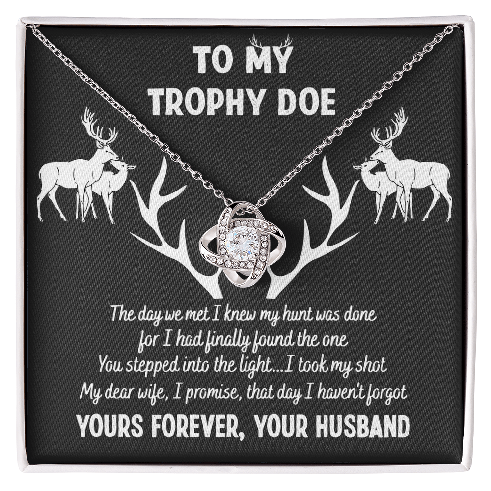 To My Trophy Doe Love Knot Necklace From Husband To Wife, Girlfriend, Soulmate Gift Love Knot Pendant On Valentines Day Christmas Your Forever Necklace for Her Romantic Jewelry Gift For Women