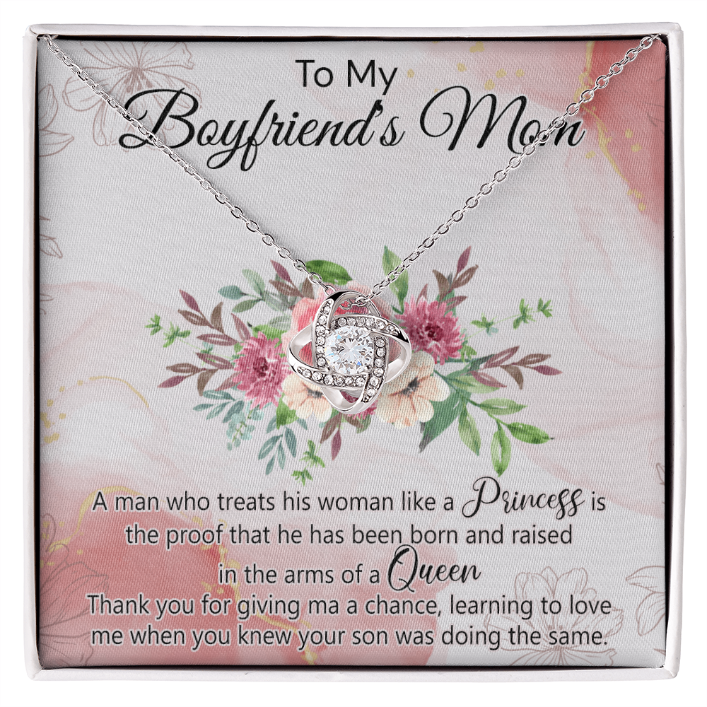 To My Boyfriend's Mom Necklace From Girlfriend, Boyfriends Mom Gift Necklace, Mothers Day Necklace For Boyfriends Mom From Girlfriend, Boyfriends Mom Love Knot Necklace On Mothers Day, Anniversary