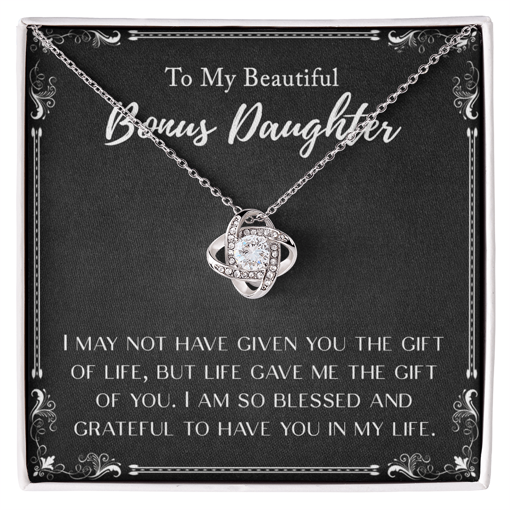 Personalized Gift Necklace To My Bonus Daughter Love Knot Necklace From Mom And Dad, Step Daughter Gift Pendant, Adopted Daughter, Daughter In Law, Daughter Jewelry Gift For Girls, Little Girls