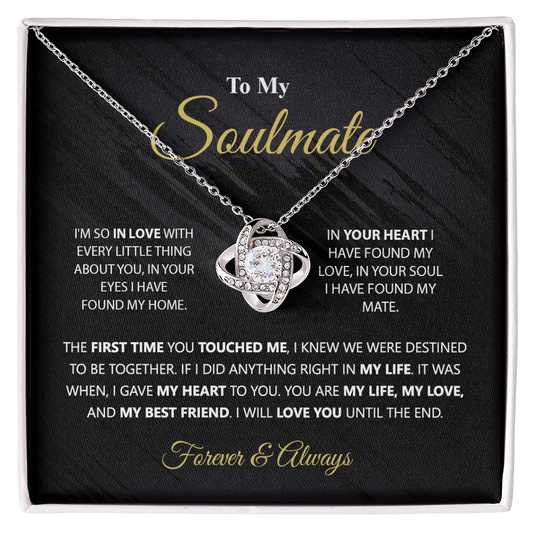 To My Soulmate Gift Necklace From Husband, Boyfriend, Valentines Gift Necklace For To My Wife Love Knot Necklace for Her Romantic Soulmate Gift Necklace, Girlfriend Gifts Necklace Message Card