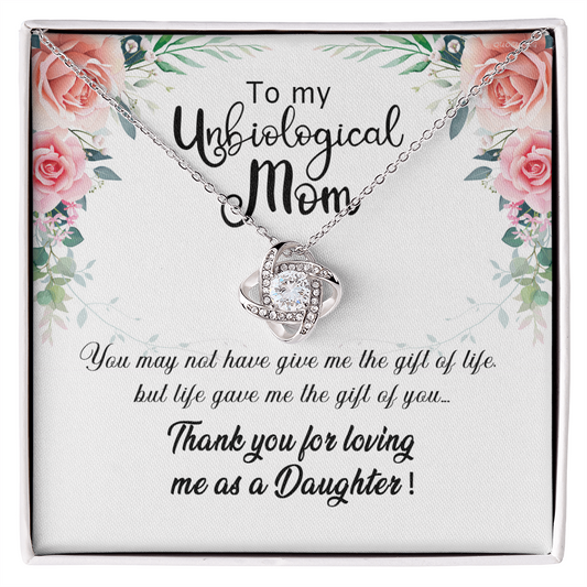 Unbiological Mom Gift Necklace, To My Unbiological Mom Love Knot Necklace From Daughter And Mother Gift Necklace, Bonus Mom Gift Necklace, Boyfriend's Mom Gift Necklace, Jewelry Gift For Women