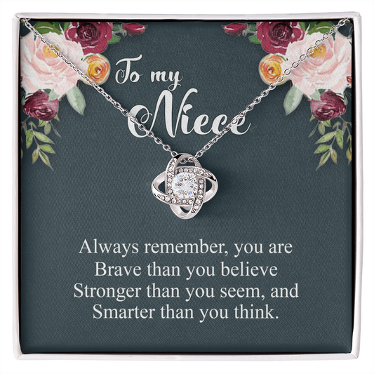 To My Niece Pendant Gift Necklace From Aunt, Niece Confirmation, Niece Birthday With Message Card and Gift Box Niece Necklace Gift from Aunt or Uncle You Are Braver, Smarter, Stronger Jewelry