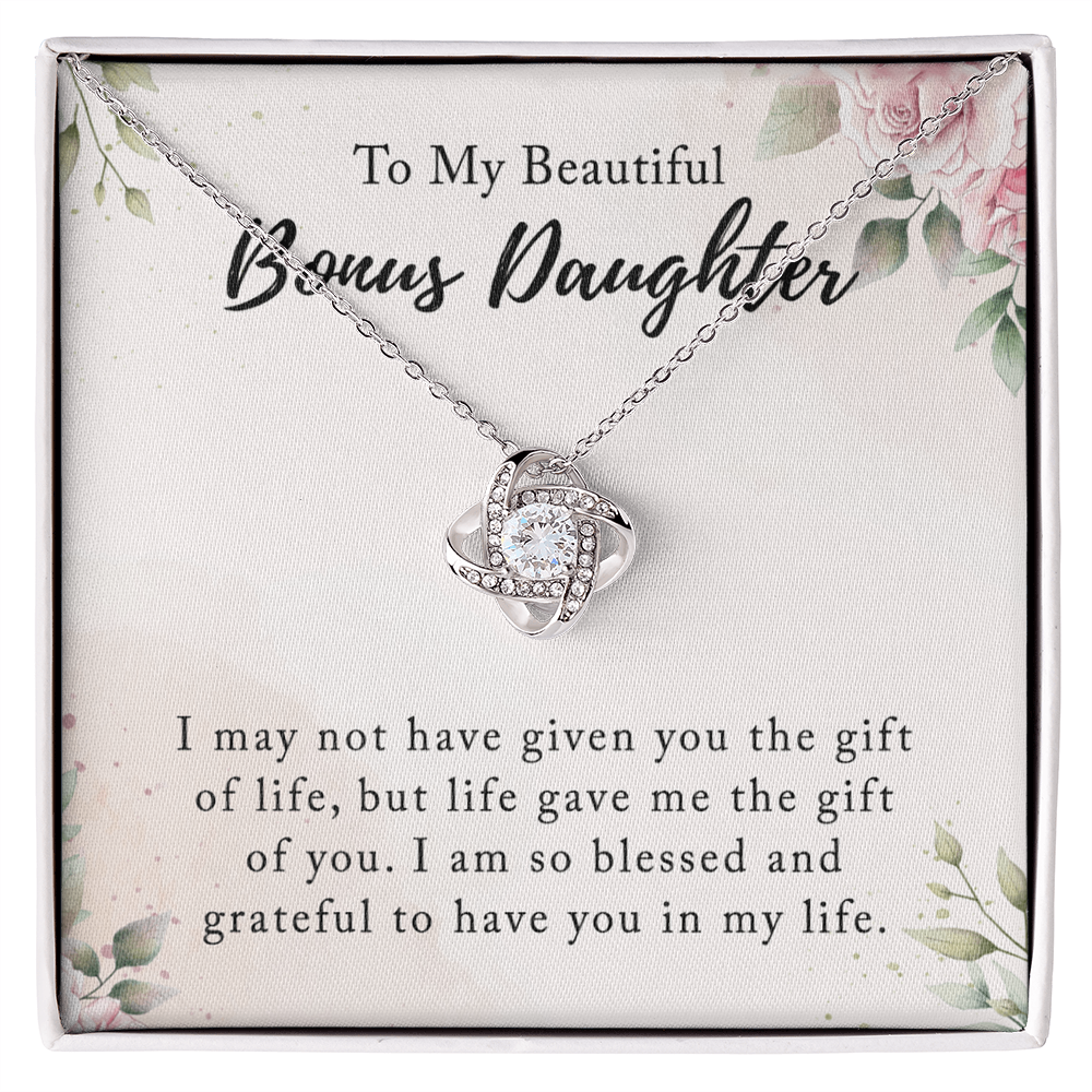 Personalized Gift Necklace - To My Beautiful Bonus Daughter Love Knot Necklace From Mom And Dad, Step daughter Necklace, Adopted daughter in law gift Jewelry Gift For Girls, Little Girls