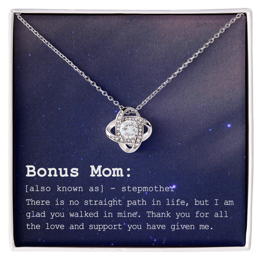 To My Bonus Mom Necklace From Bonus Daughter, Bonus Mom Gift Necklace, Jewelry For Mom, Stepmother Gift Necklace, Love Knot Pendant For Women, Thank You For Mom Card Gift Bonus Mom On Mothers Day