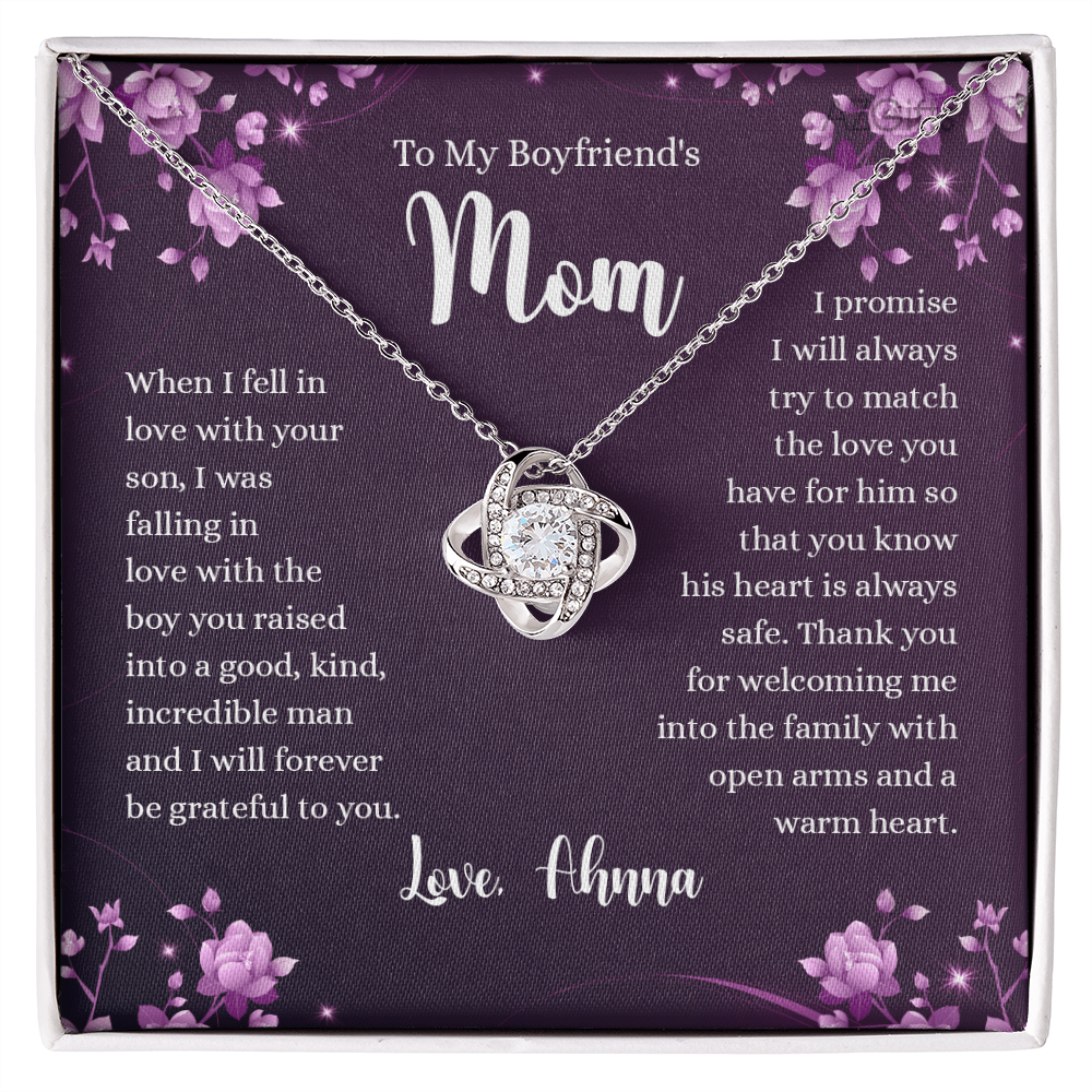 To My Boyfriend's Mom Necklace From Girlfriends, Gifts For Boyfriends Mom Love Knot Necklace Gift For Her, Boyfriend's Mom Necklace On Anniversary, Mother's Day, Presents for Mom Necklace for Women