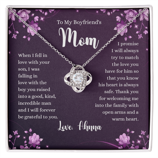 To My Boyfriend's Mom Necklace From Girlfriends, Gifts For Boyfriends Mom Love Knot Necklace Gift For Her, Boyfriend's Mom Necklace On Anniversary, Mother's Day, Presents for Mom Necklace for Women