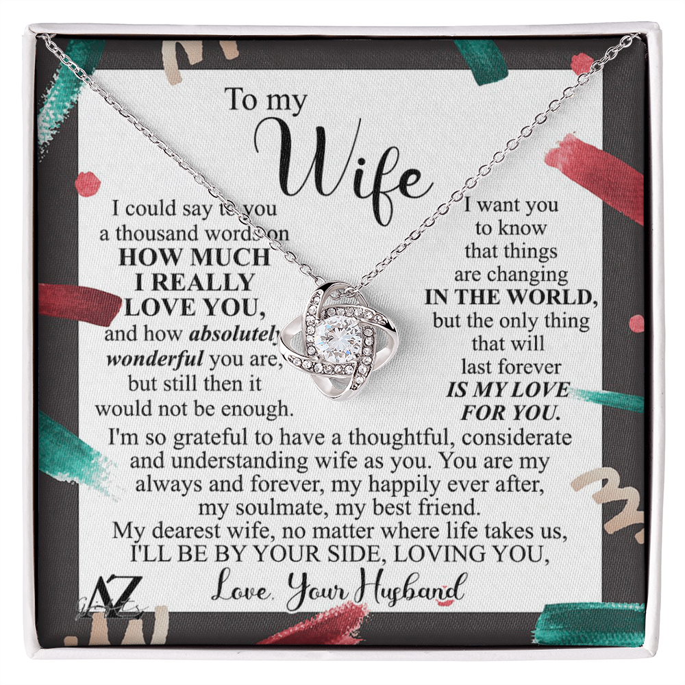 Christmas Gift Necklace for Wife Present, Husband Wife Gift Necklace, To My Wife Necklace Gift from Husband, Love Knot Necklace Gift On Xmas Gift, Valentine's Day Long Distance Necklace for Wife