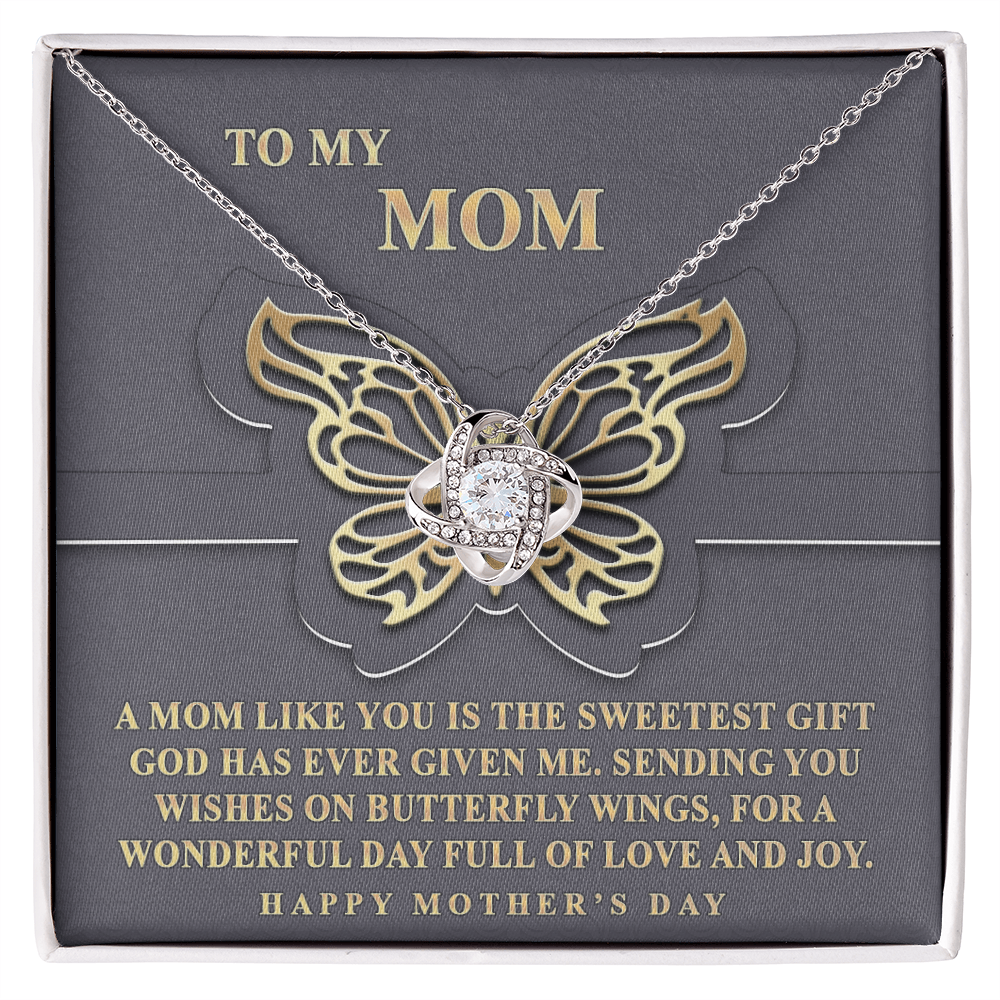 Butterfly Mom Gift Necklace, To My Mom Love Knot Necklace From Dayghter, Happy Mother's Day Necklace Gift For Mom, Mother And Daughter Gift Necklace To Mom On Mother's Day, Jewelry Gift For Women