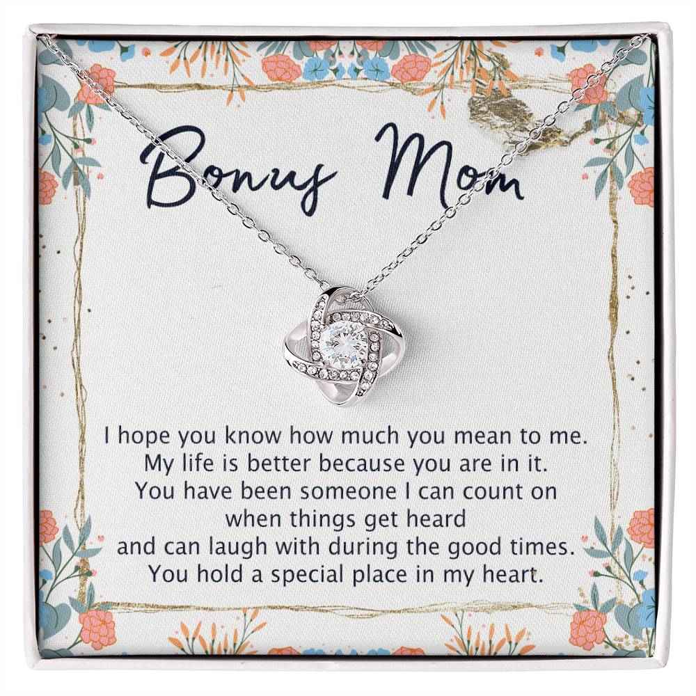 To My Bonus Mom Necklace From Bonus Daughter, Bonus Mom Gift Necklace, Love Knot Necklace Gift For Bonus Mother, Bonus Mammy On Mothers Day, Jewelry For Women, Daughter And Mother Necklace For Her