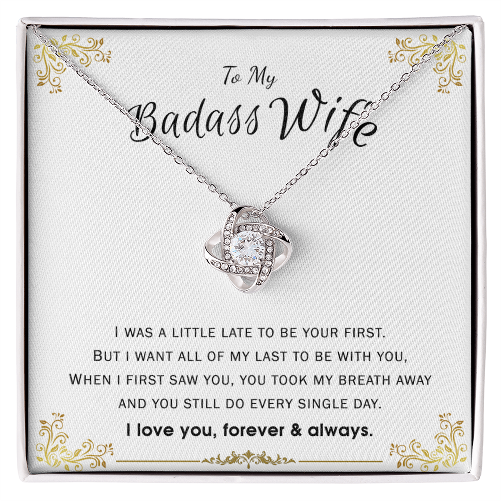 To My Badass Wife Necklace Love Knot Necklace From Husband, Jewelry Gift for Women, Her On Valentines Day, Badass Wife Gift Necklace, Husband To Wife Love Knot Pendant, Love Knot To Wife I Love You