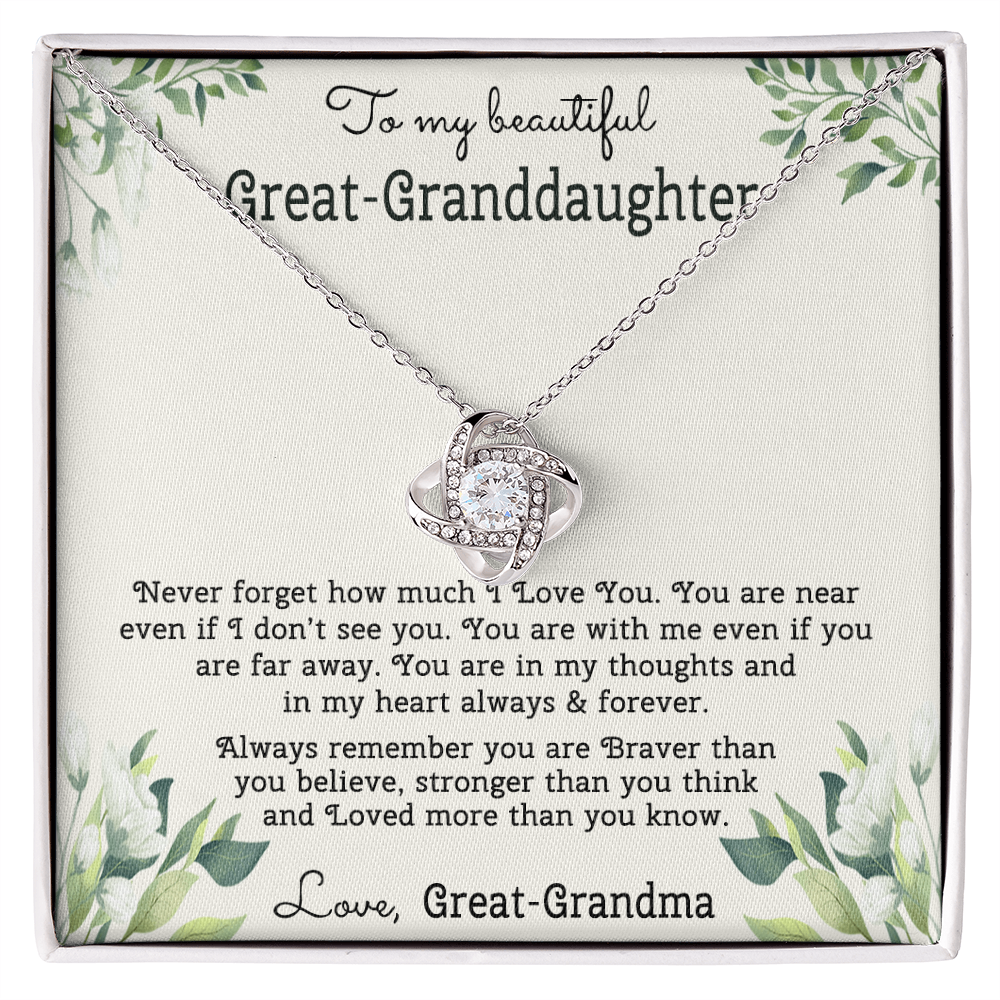 To My Beautiful Great Grnddaughter Necklace From Great Grandma Love Knot Necklace For Granddaughter, Never Forget Necklace For Granddaughter, Our Granddaughter Jewelry Gift For Girls, Littler Girl