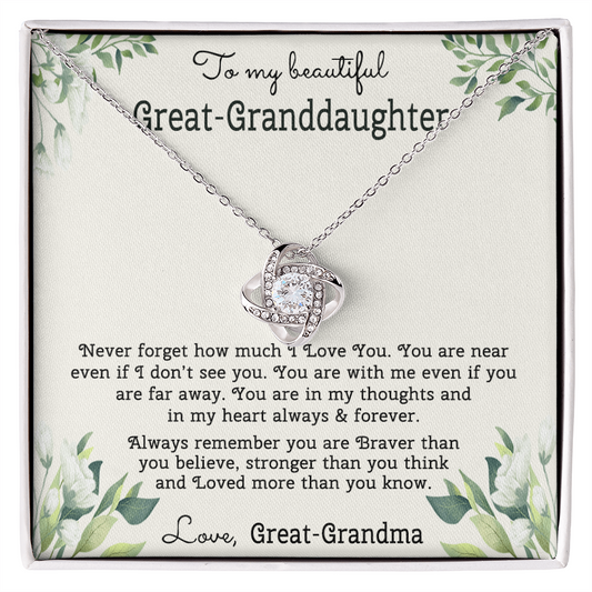 To My Beautiful Great Grnddaughter Necklace From Great Grandma Love Knot Necklace For Granddaughter, Never Forget Necklace For Granddaughter, Our Granddaughter Jewelry Gift For Girls, Littler Girl