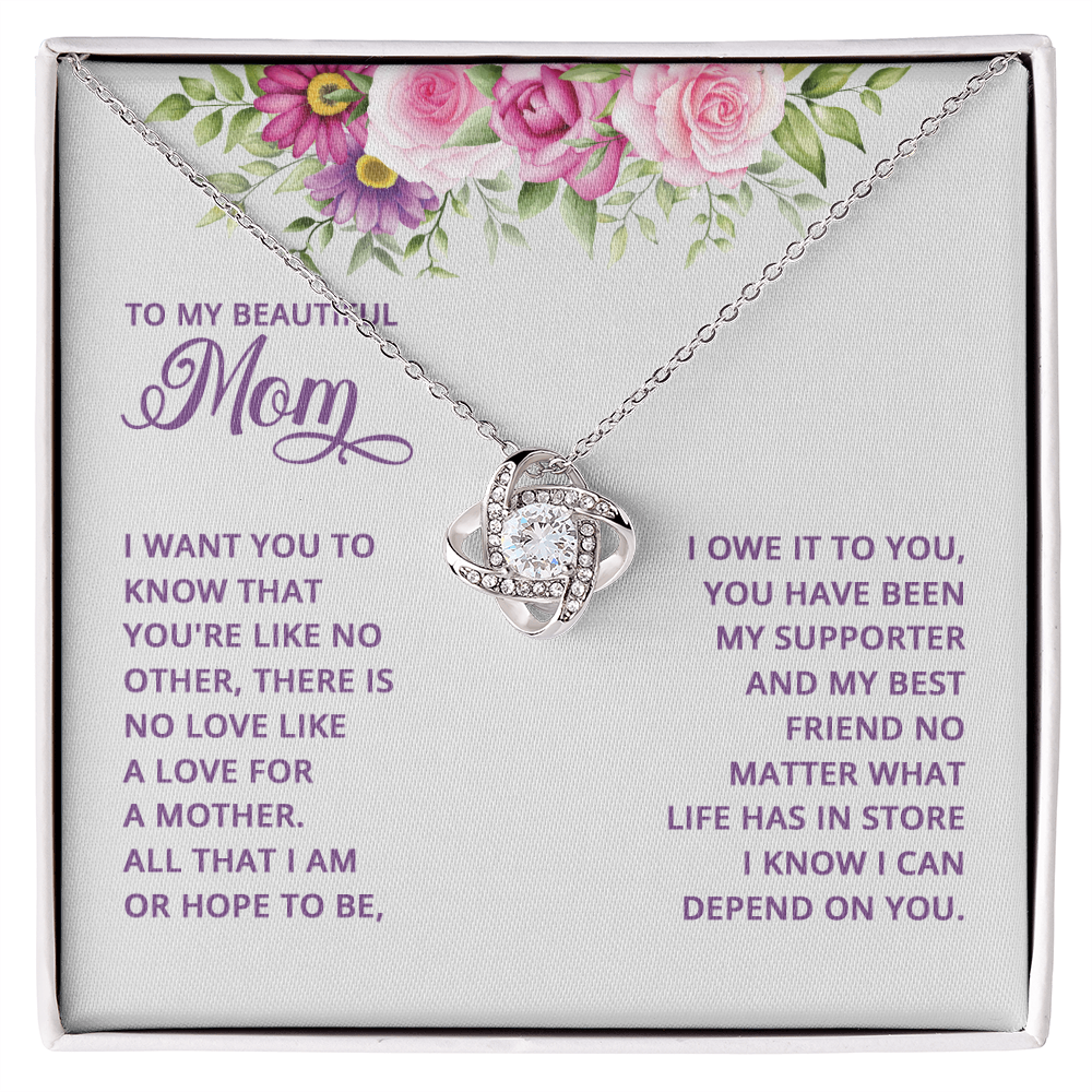 Happy Mother's Day Necklace, To My Beautiful Mom Necklace From Daughter, Mother And Daughter Gift Necklace On Mothers Day, Anniversary, Birthday Jewelry For Women Love Knot Pendant Gift For Mom