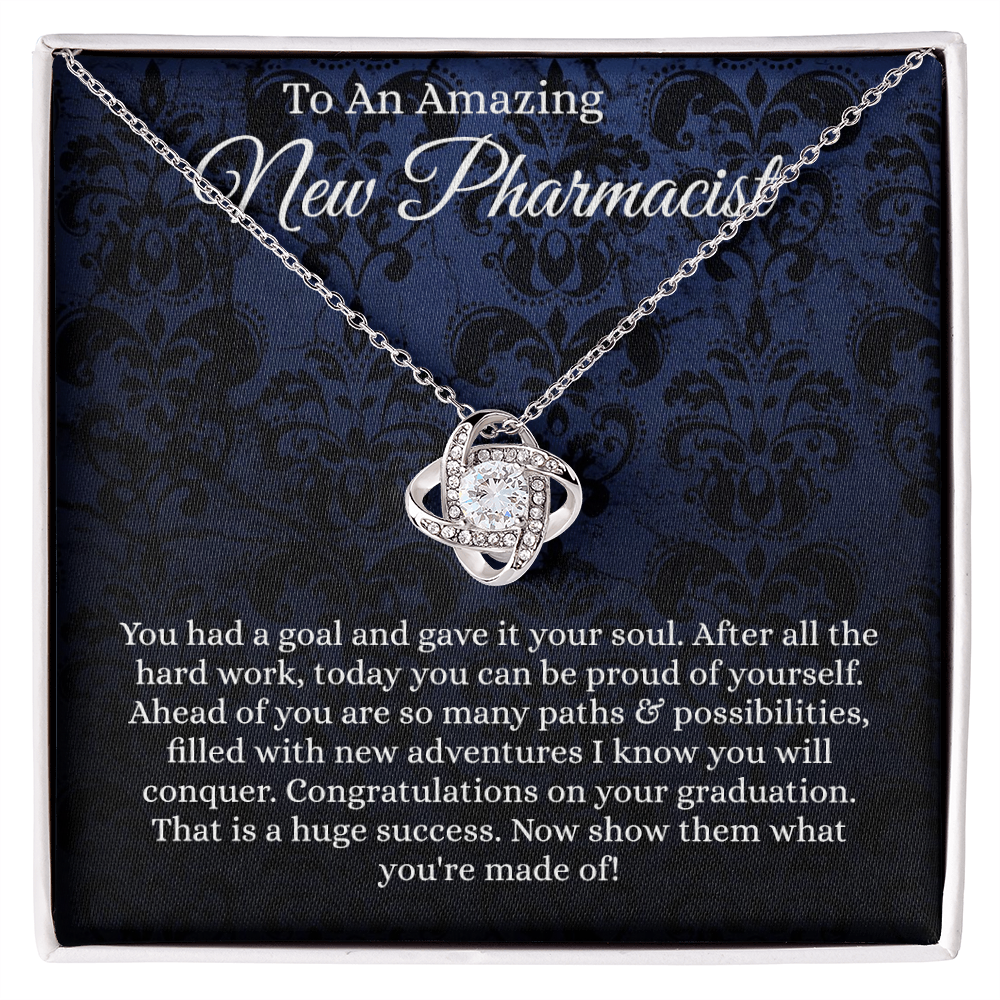 To An Amazing Pharmacist Love Knot Necklace From Mom, Pharmacist Graduation Gift Necklace, Grad Gift Knot Pendant For New Pharmacist, Graduation Jewelry Gift For Her, Girl, PharmD, Doctorate Gift