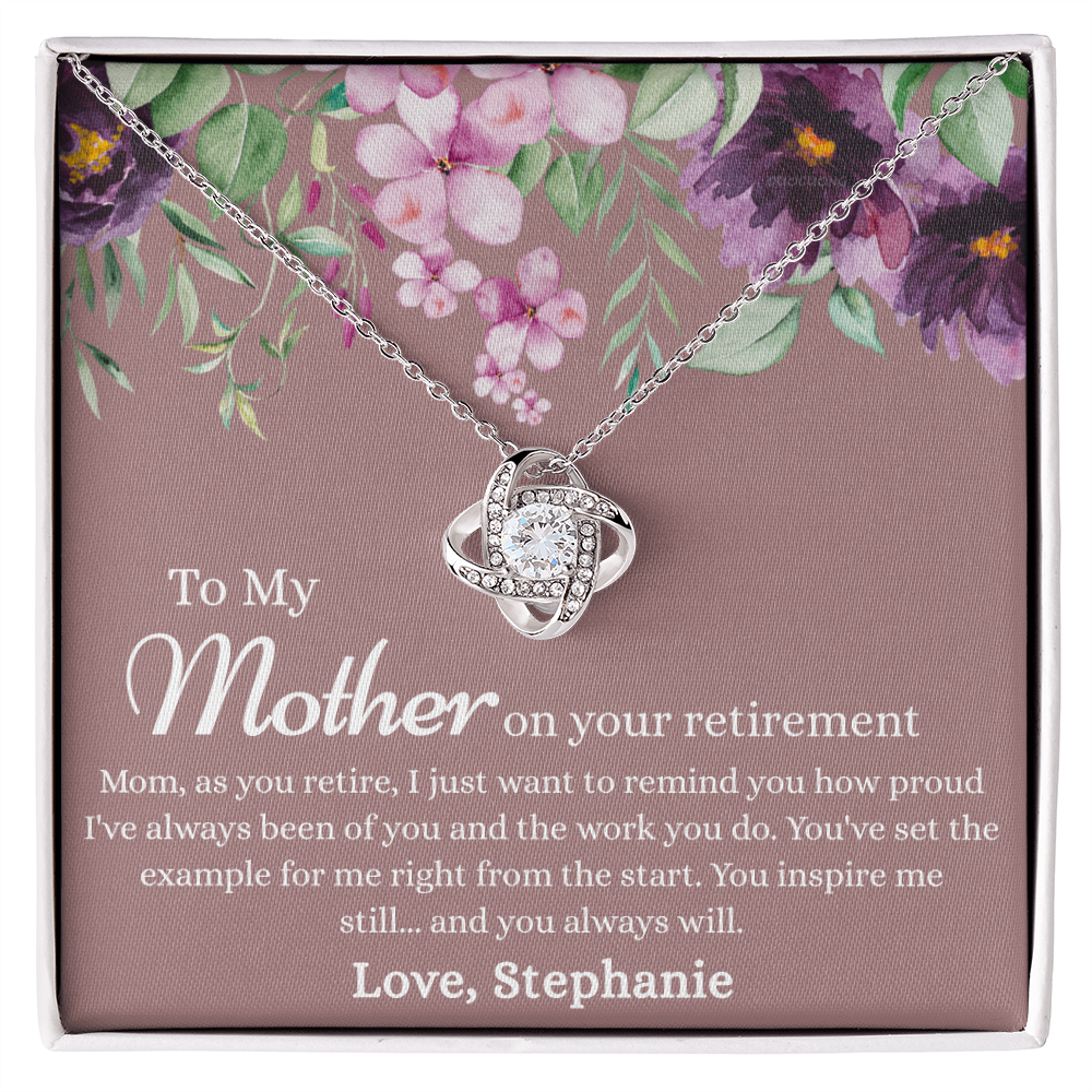 To My Mother Love Knot Necklace, Mom Retirement Gift Necklace, Happy Retirement Gift, Best Retirement Gift For Mom, Gift Necklace For Retiring Mother, Necklace Gift for Mom Mother On Your Retirement