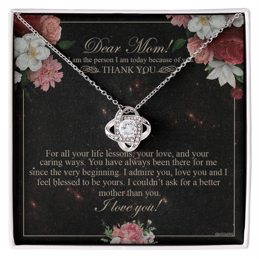 Meaningful Gift To Mom, Thank You Card For Mom, To My Mom Necklace From Daughter, I Love You Necklace For Mom, To Mom Love Knot Necklace, Jewelry For Mom On Birthday Gifts Mothers Day, Anniversary