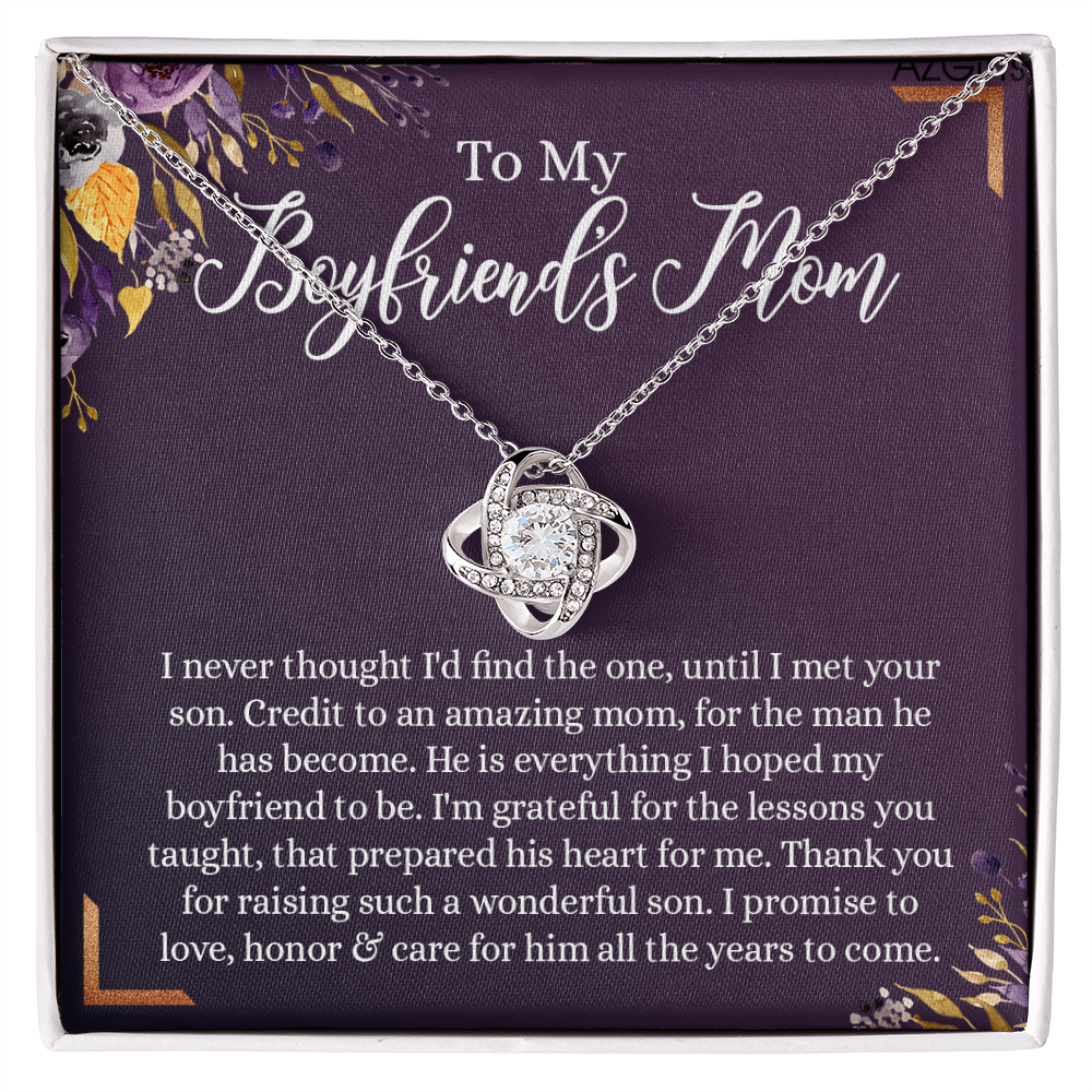 To My Boyfriend's Mom Necklace, Thank You For Raising Man Necklace Gift For Her, Gift To Boyfriend's Mom On Mothers Day Birthday, Christmas, Love Knot Gift for Bf Mom, Jewelry For Women Girlfriend's
