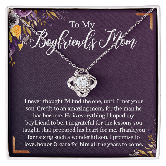 To My Boyfriend's Mom Necklace, Thank You For Raising Man Necklace Gift For Her, Gift To Boyfriend's Mom On Mothers Day Birthday, Christmas, Love Knot Gift for Bf Mom, Jewelry For Women Girlfriend's
