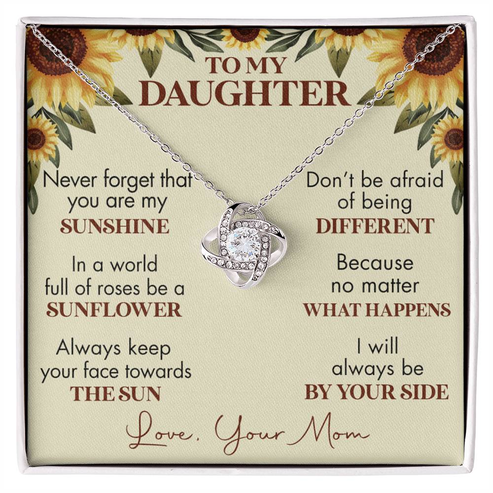 To My Daughter Love Knot Necklace, Gift For Daughter From Mom, Necklace For Daughters, Daughter Gift Necklaces From Mom With Jewelry To My Knot Women Love Mother, Sunflower Daughter Necklace