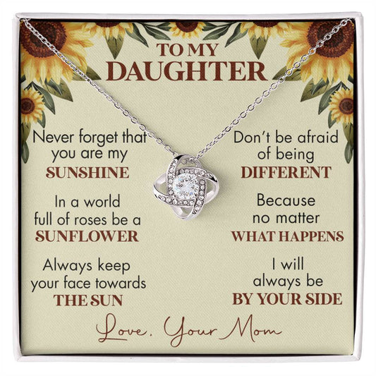 To My Daughter Love Knot Necklace, Gift For Daughter From Mom, Necklace For Daughters, Daughter Gift Necklaces From Mom With Jewelry To My Knot Women Love Mother, Sunflower Daughter Necklace