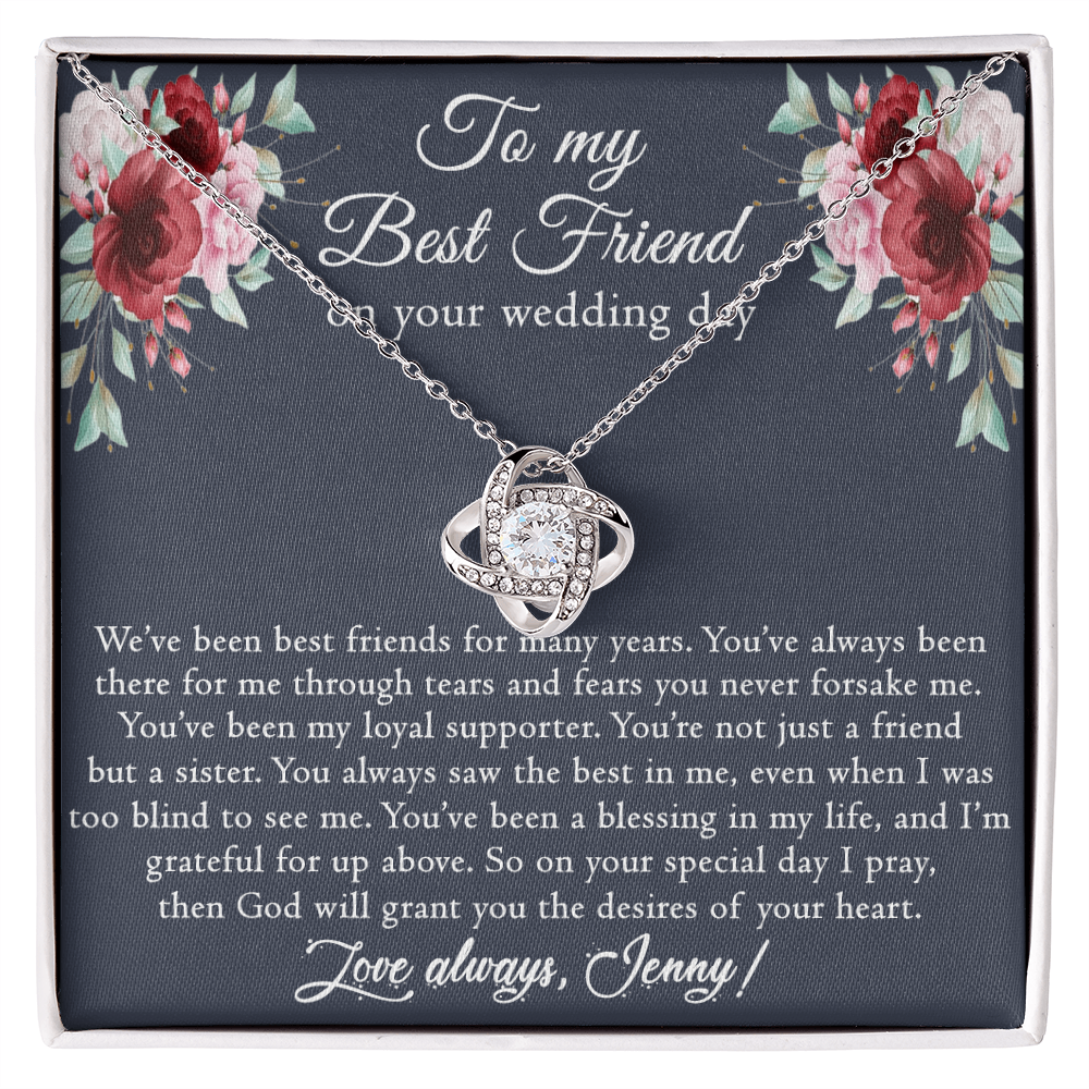 Best Friend Wedding Gift Necklace, Best Friend Gift Necklace, Gift Pendant For BBF On Wedding, To My Best Friend On Your Wedding Day Necklace, Best Friend Love Knot Necklace Gift On Wedding Day